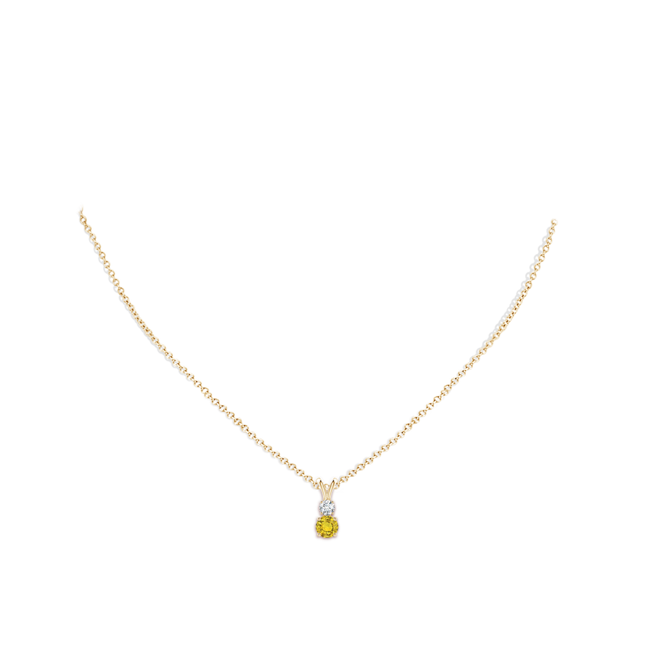 5mm AAAA Round Yellow Sapphire and Diamond Two Stone Pendant in Yellow Gold body-neck