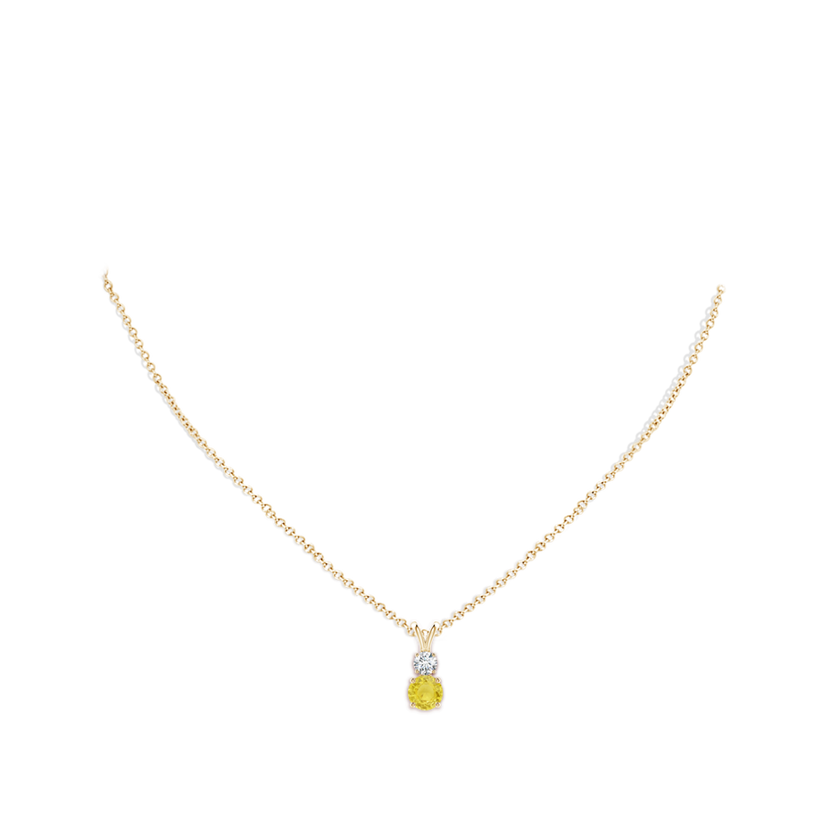 6mm A Round Yellow Sapphire and Diamond Two Stone Pendant in Yellow Gold body-neck