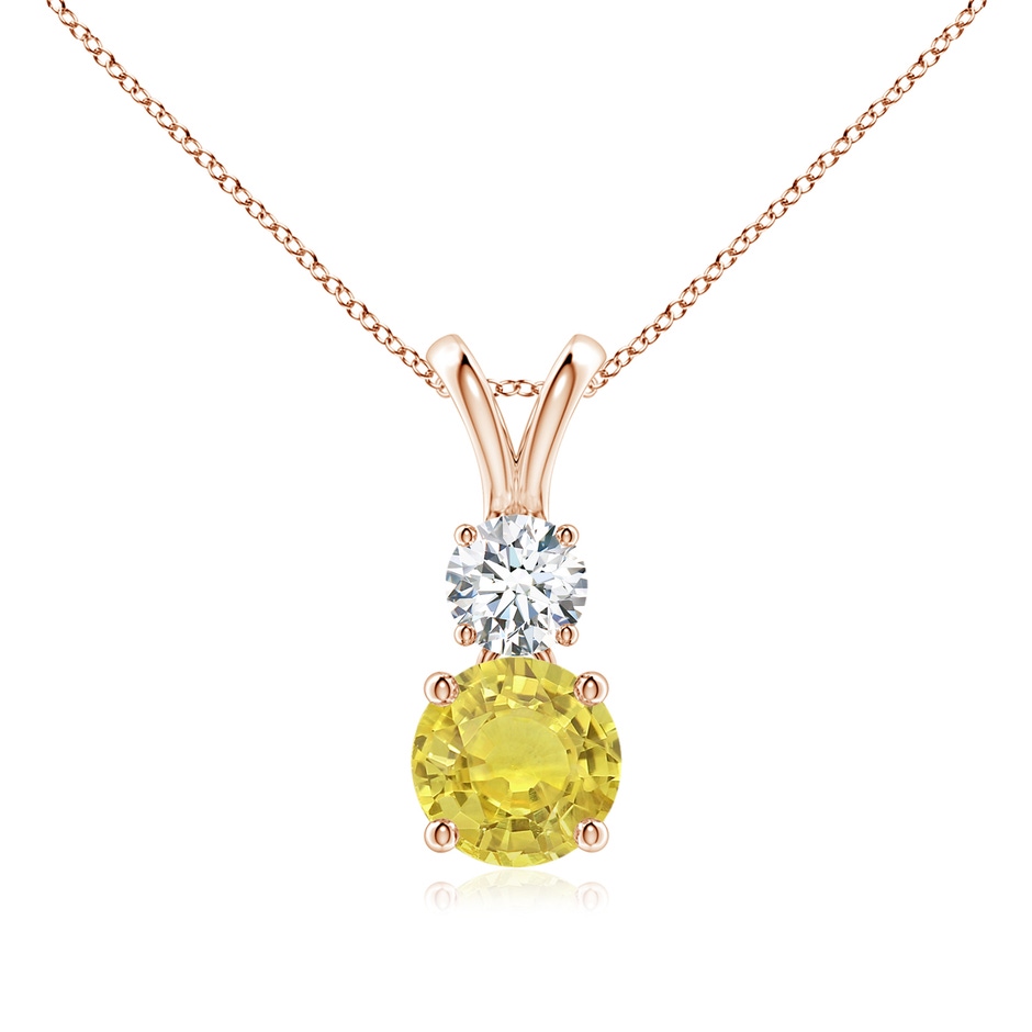 6mm AA Round Yellow Sapphire and Diamond Two Stone Pendant in Rose Gold 