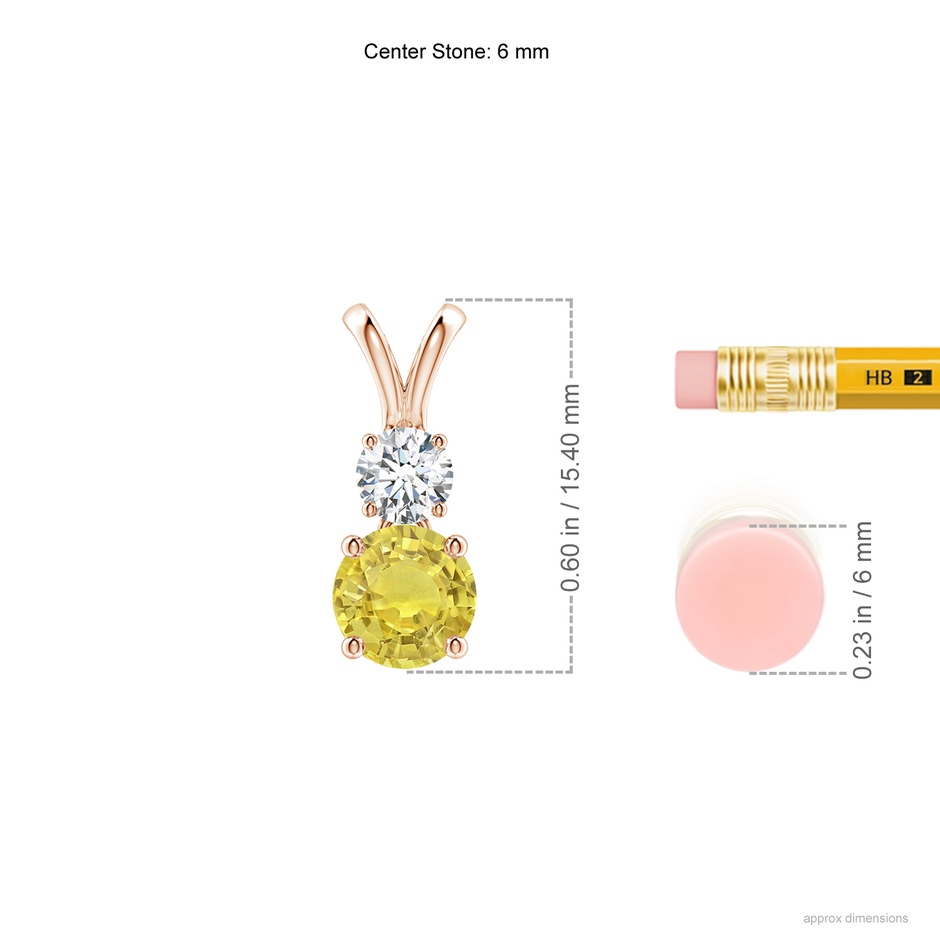 6mm AA Round Yellow Sapphire and Diamond Two Stone Pendant in Rose Gold ruler