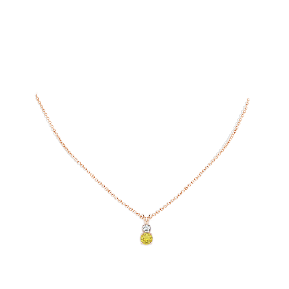 6mm AA Round Yellow Sapphire and Diamond Two Stone Pendant in Rose Gold body-neck