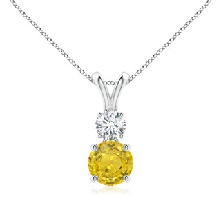 6mm AAA Round Yellow Sapphire and Diamond Two Stone Pendant in P950 Platinum