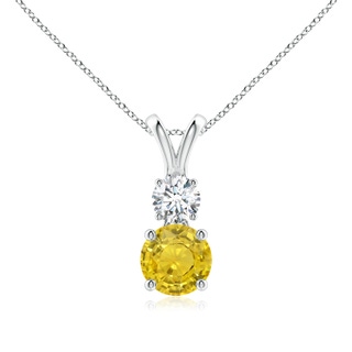 6mm AAA Round Yellow Sapphire and Diamond Two Stone Pendant in White Gold