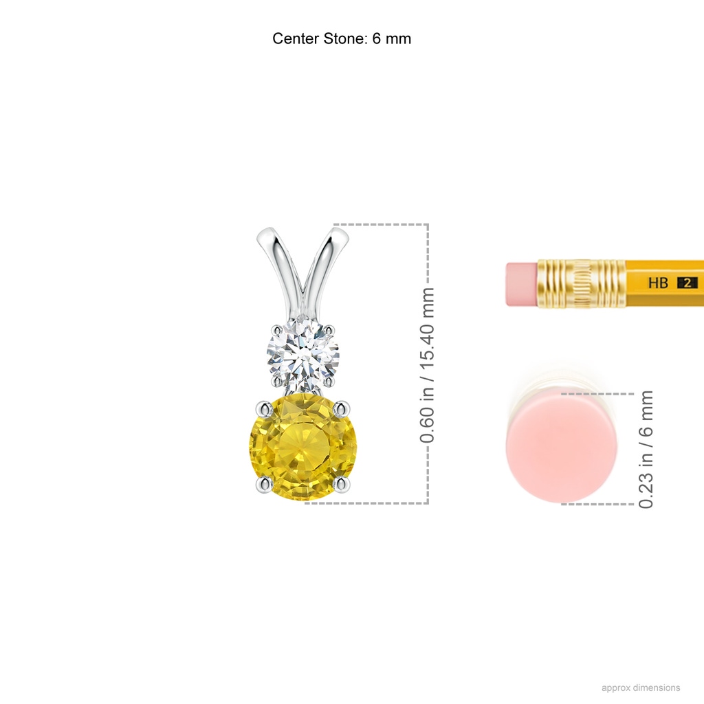 6mm AAA Round Yellow Sapphire and Diamond Two Stone Pendant in White Gold Ruler
