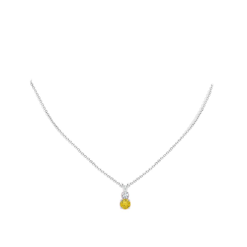 6mm AAA Round Yellow Sapphire and Diamond Two Stone Pendant in White Gold Body-Neck