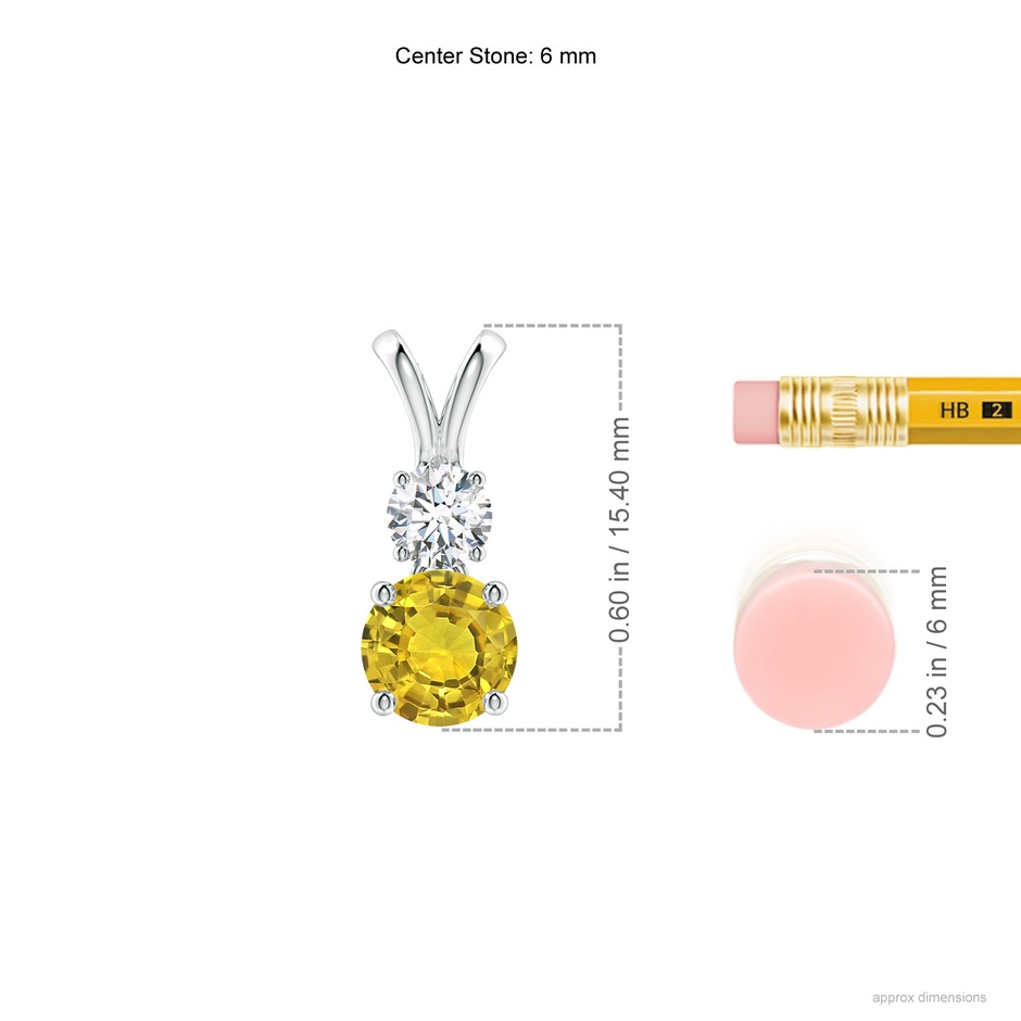 6mm AAAA Round Yellow Sapphire and Diamond Two Stone Pendant in P950 Platinum ruler