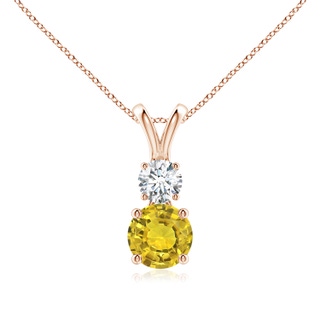 6mm AAAA Round Yellow Sapphire and Diamond Two Stone Pendant in Rose Gold