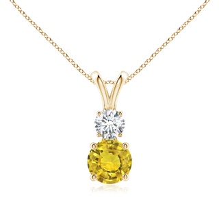 6mm AAAA Round Yellow Sapphire and Diamond Two Stone Pendant in Yellow Gold