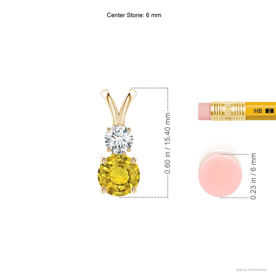 6mm AAAA Round Yellow Sapphire and Diamond Two Stone Pendant in Yellow Gold ruler