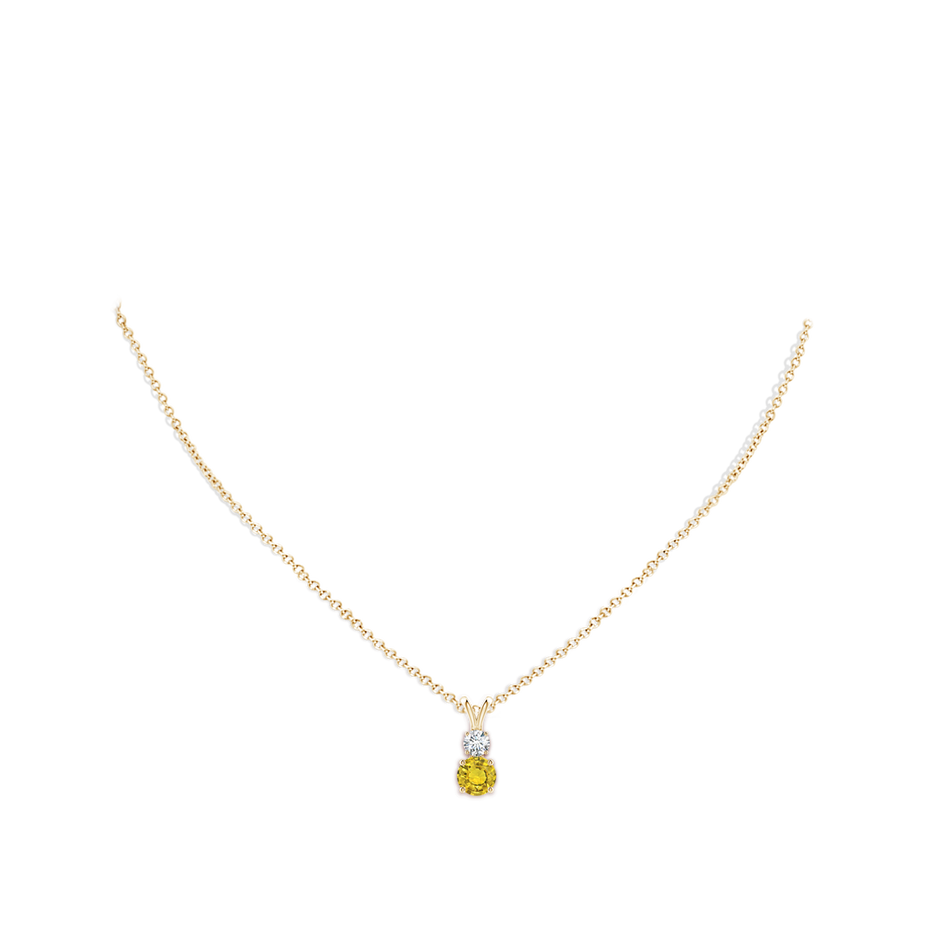 6mm AAAA Round Yellow Sapphire and Diamond Two Stone Pendant in Yellow Gold body-neck