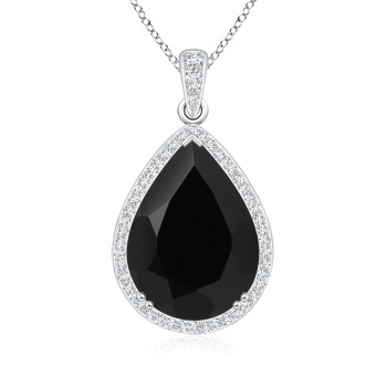 28x20mm AAA Vintage Style Black Onyx Teardrop Pendant in White Gold 