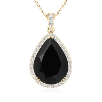 28x20mm AAA Vintage Style Black Onyx Teardrop Pendant in Yellow Gold