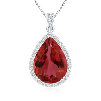 18kt Teardrop Pink Tourmaline & Diamond Halo Necklace