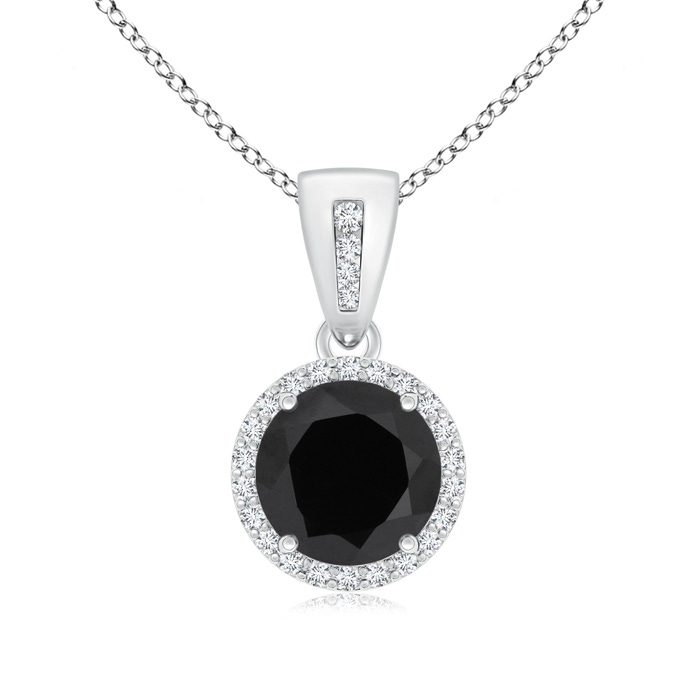8mm AAA Round Black Onyx Pendant with Diamond Halo in White Gold