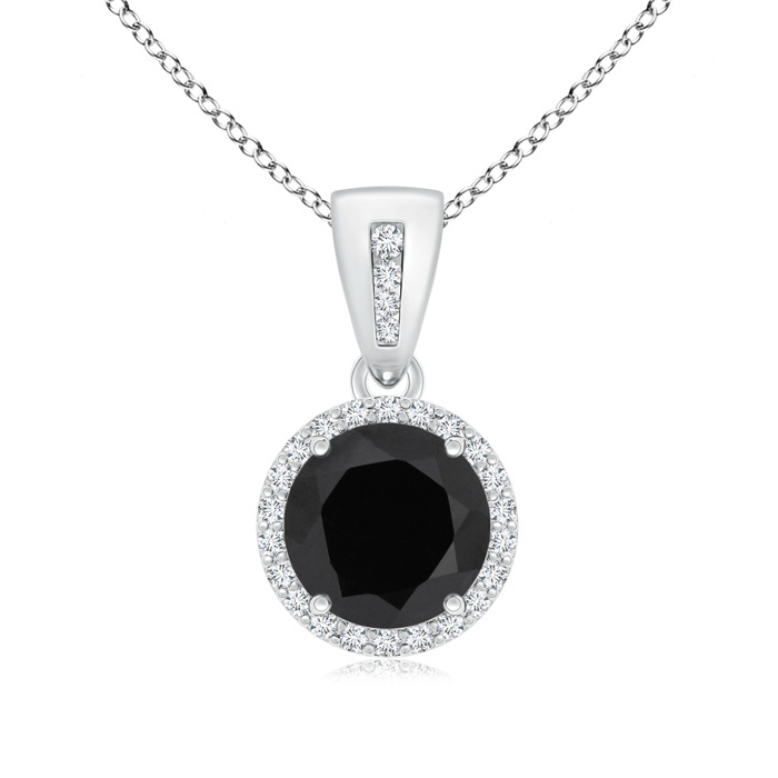 8mm AAA Round Black Onyx Pendant with Diamond Halo in White Gold 