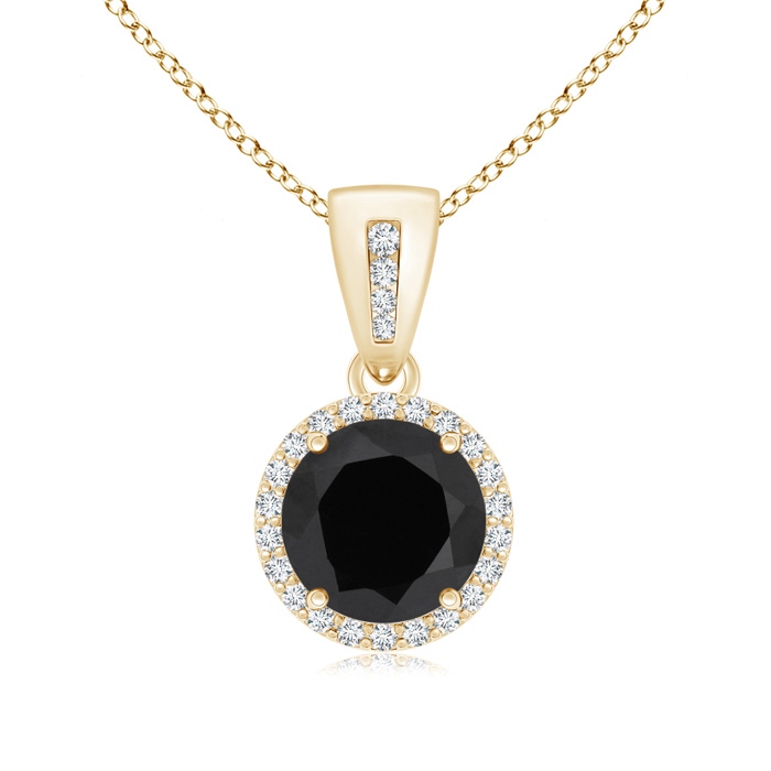 8mm AAA Round Black Onyx Pendant with Diamond Halo in Yellow Gold 