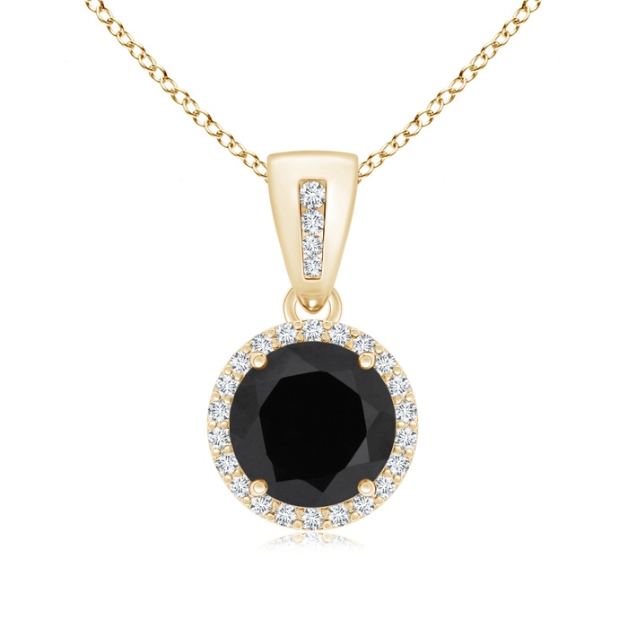 8mm AAA Round Black Onyx Pendant with Diamond Halo in Yellow Gold