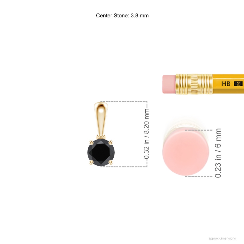 3.8mm AA Classic Round Black Diamond Solitaire Pendant in Yellow Gold ruler