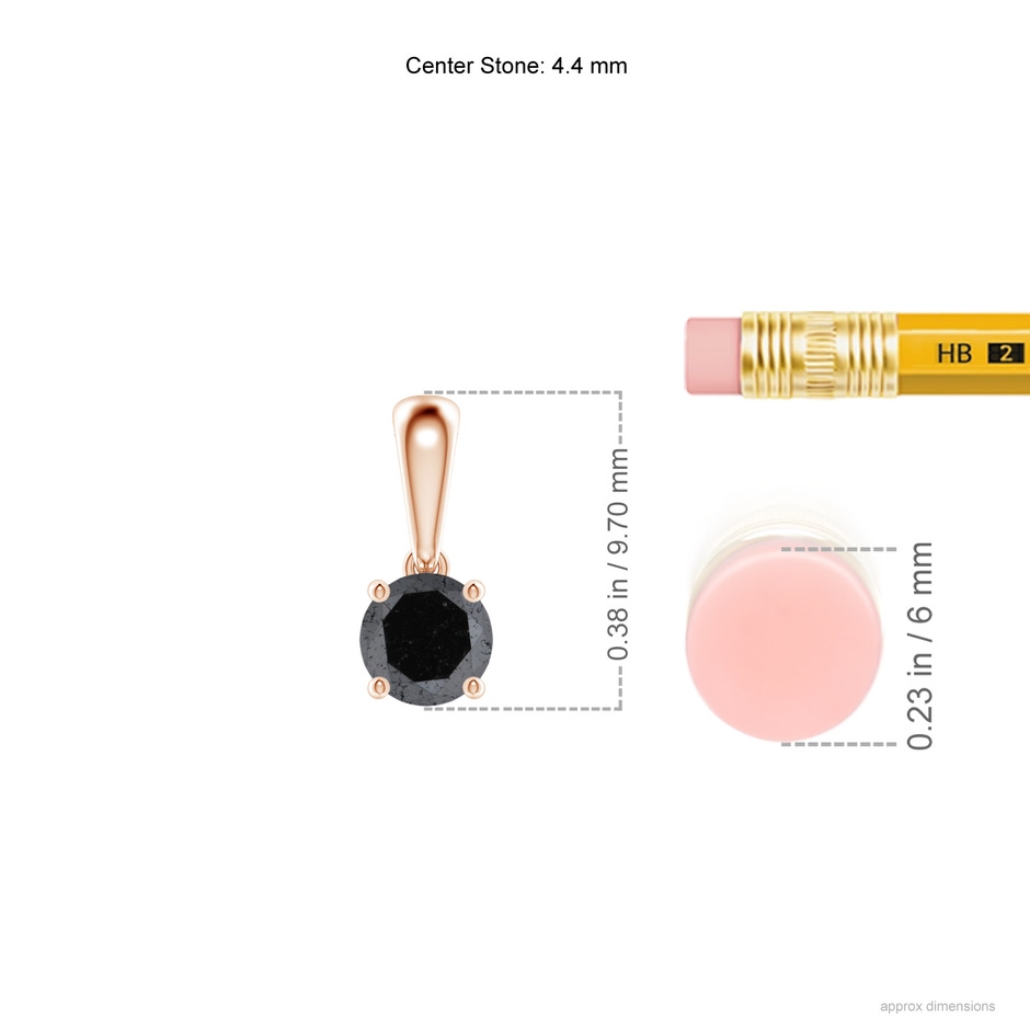 4.4mm A Classic Round Black Diamond Solitaire Pendant in Rose Gold ruler