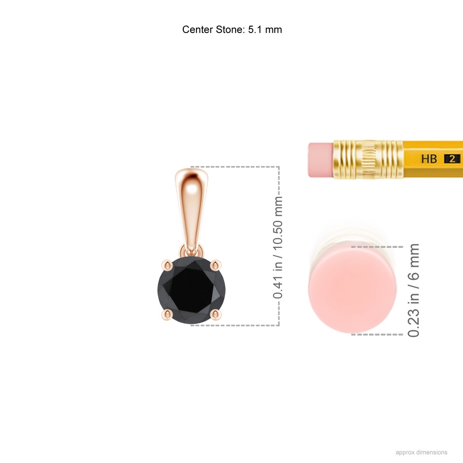 5.1mm AA Classic Round Black Diamond Solitaire Pendant in Rose Gold ruler