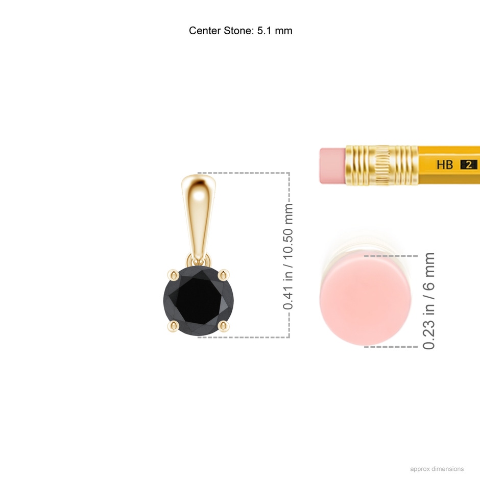 5.1mm AA Classic Round Black Diamond Solitaire Pendant in Yellow Gold ruler