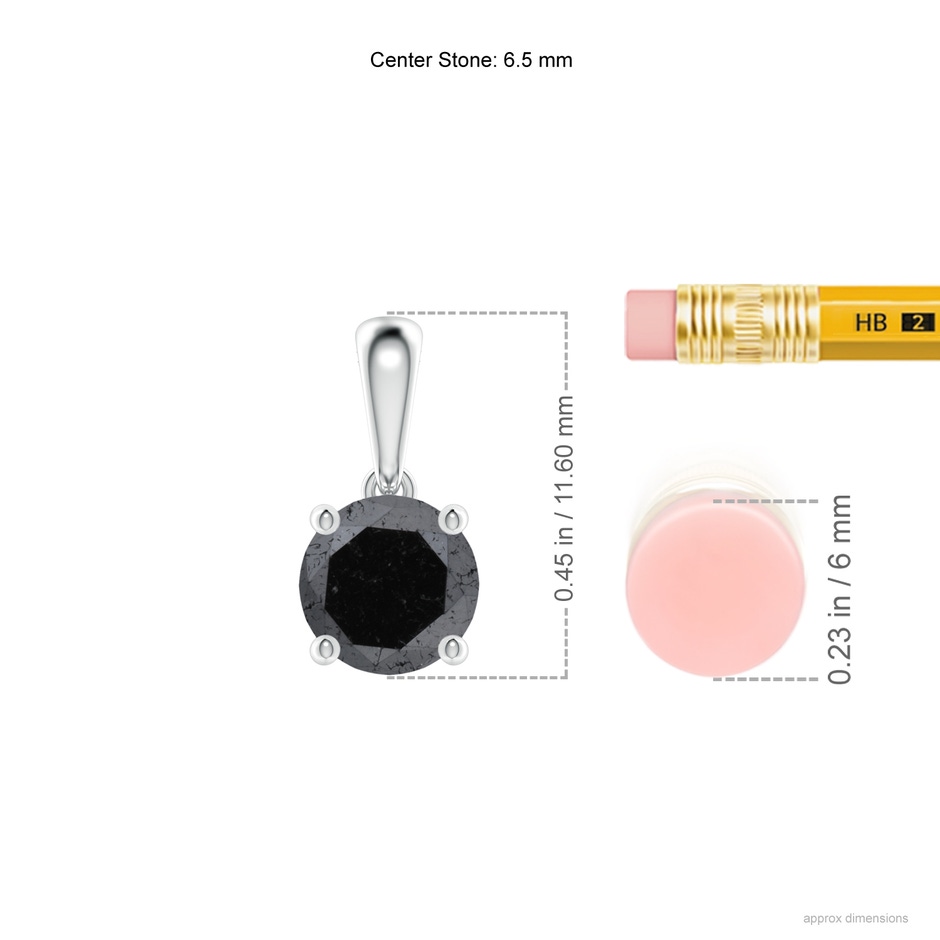 6.5mm A Classic Round Black Diamond Solitaire Pendant in White Gold ruler