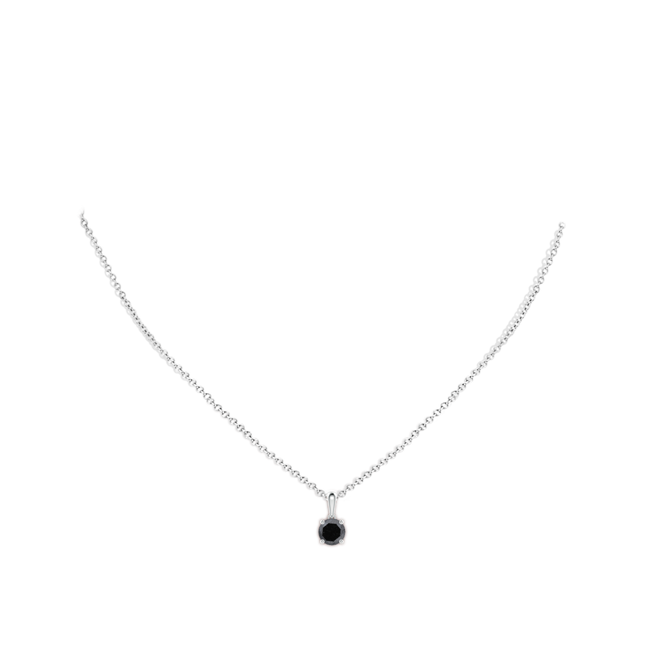 6.5mm A Classic Round Black Diamond Solitaire Pendant in White Gold body-neck