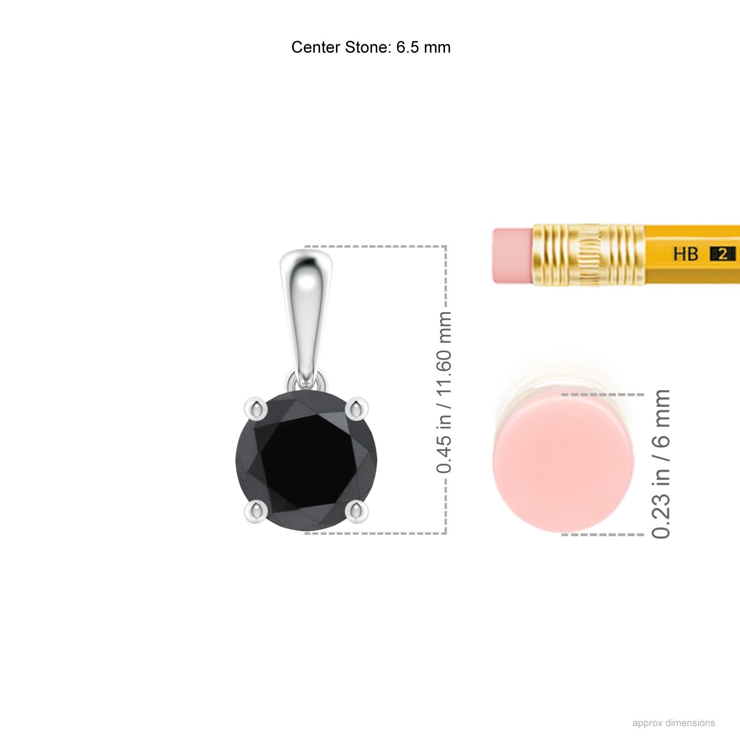 6.5mm AA Classic Round Black Diamond Solitaire Pendant in White Gold - ruler