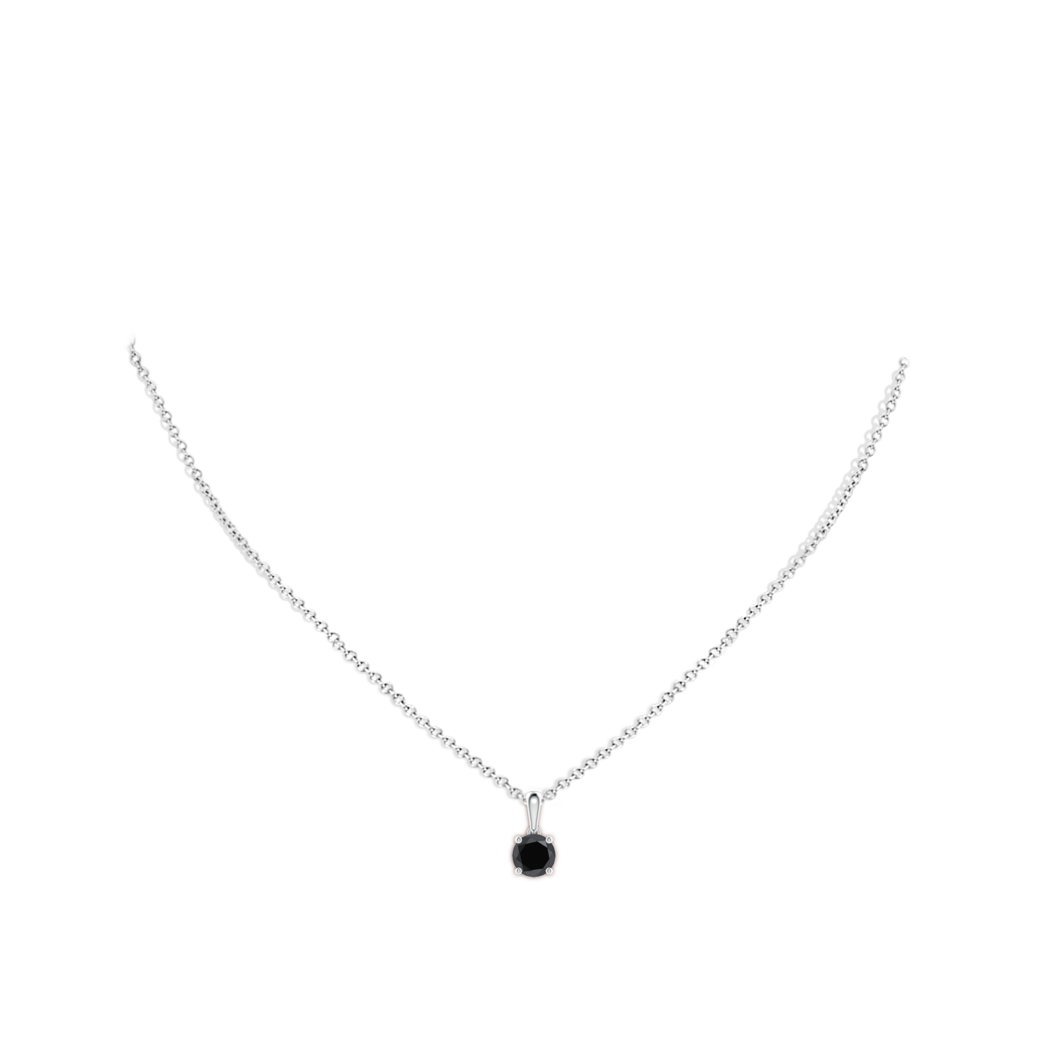 6.5mm AA Classic Round Black Diamond Solitaire Pendant in White Gold - body_neck