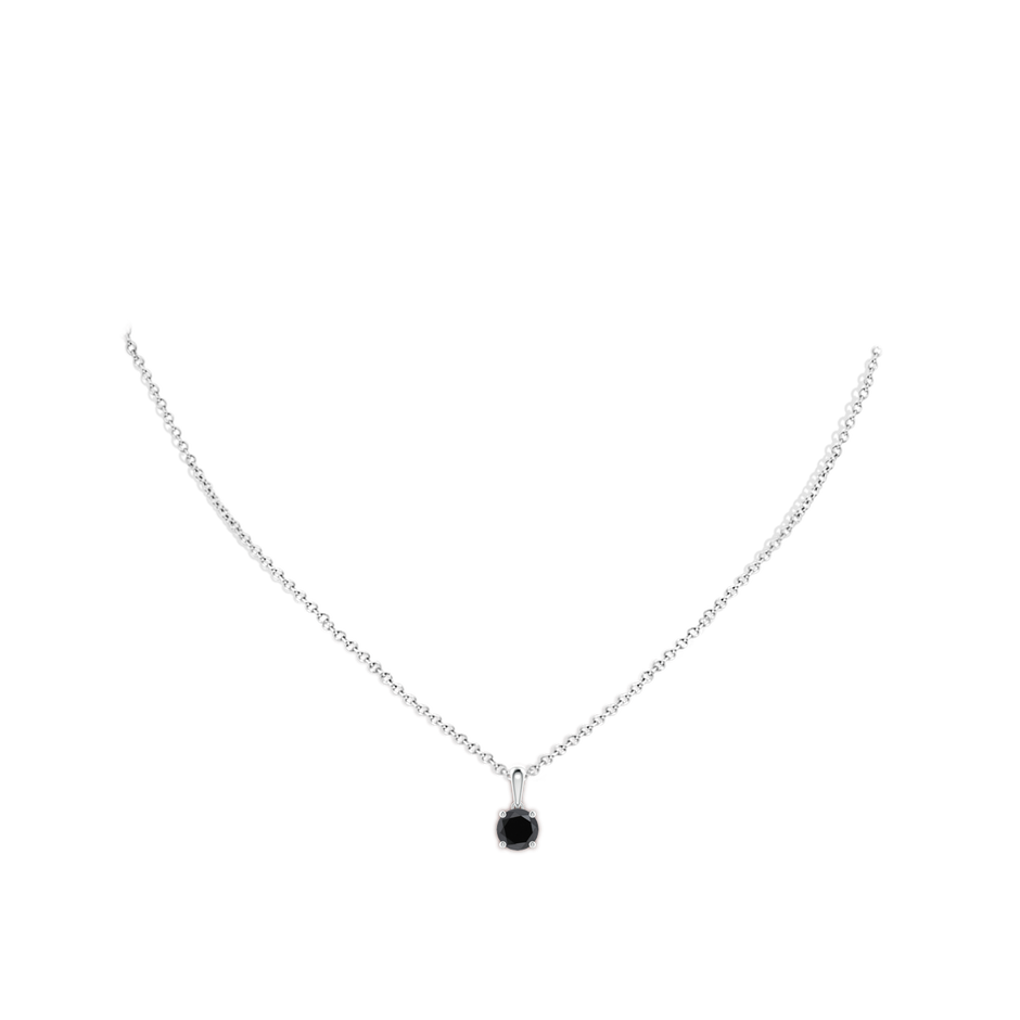 6.5mm AA Classic Round Black Diamond Solitaire Pendant in White Gold body-neck