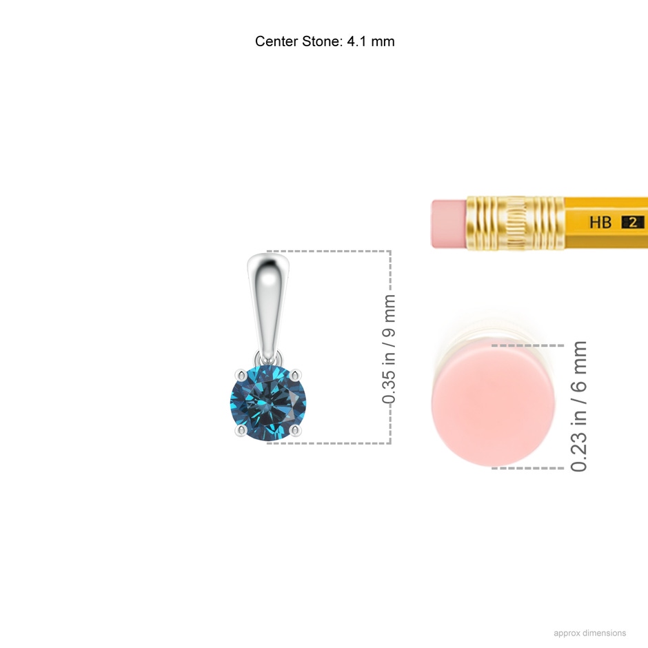 4.1mm AAA Classic Round Blue Diamond Solitaire Pendant in P950 Platinum ruler