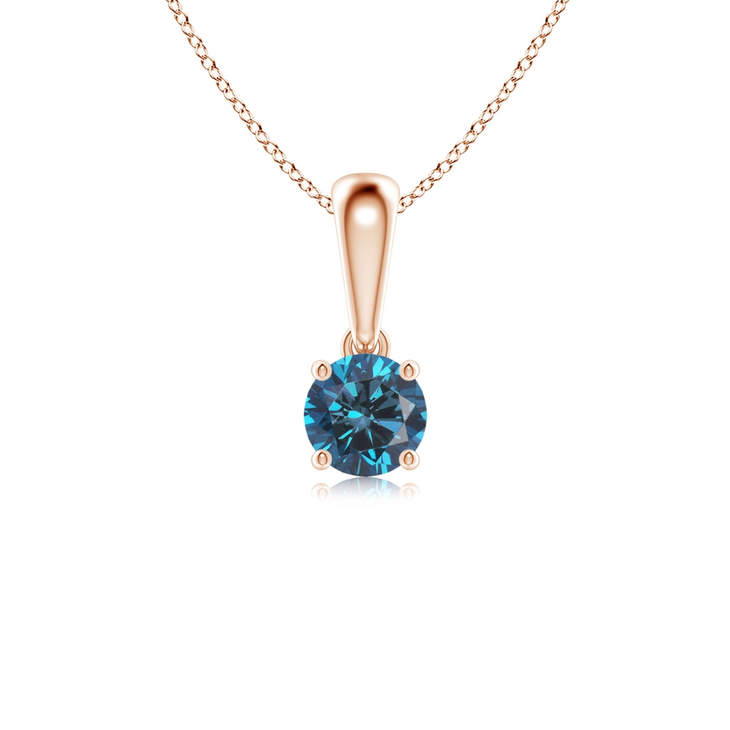 4.1mm AAA Classic Round Blue Diamond Solitaire Pendant in Rose Gold