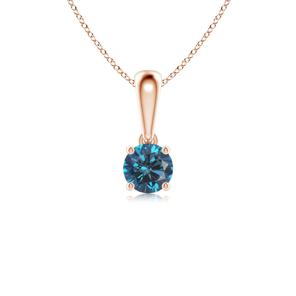 4.1mm AAA Classic Round Blue Diamond Solitaire Pendant in Rose Gold 