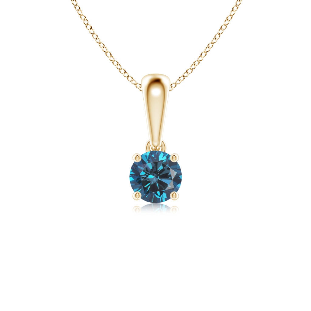 4.1mm AAA Classic Round Blue Diamond Solitaire Pendant in Yellow Gold