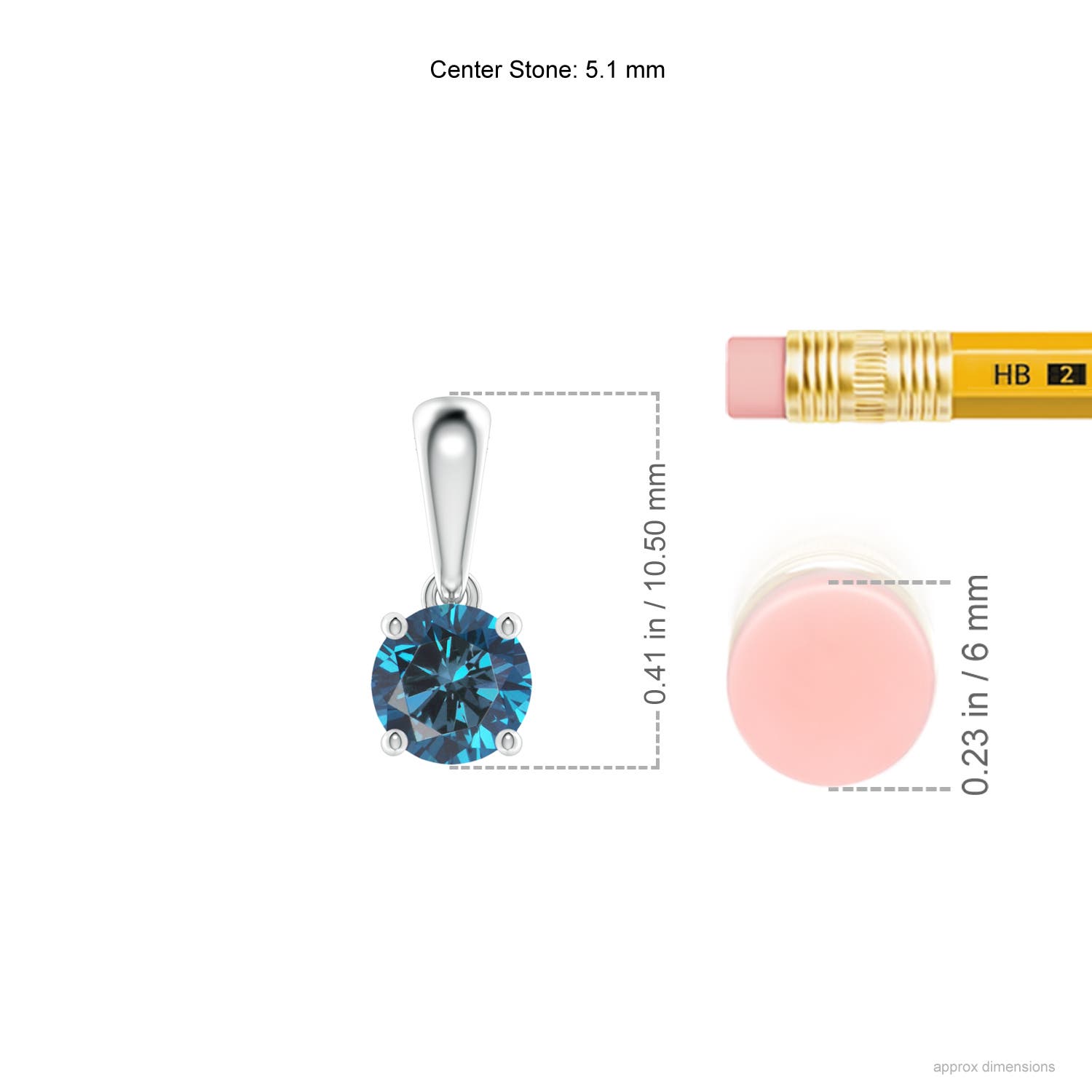 5.1mm AAA Classic Round Blue Diamond Solitaire Pendant in White Gold - ruler