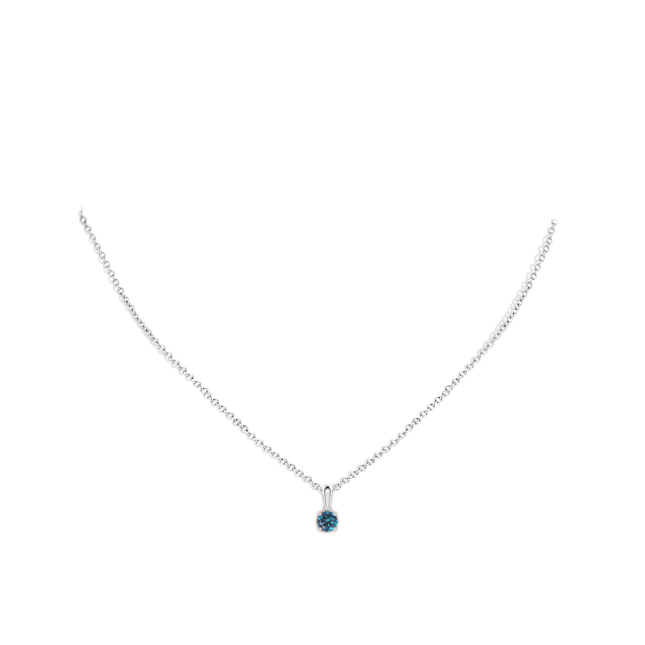 5.1mm AAA Classic Round Blue Diamond Solitaire Pendant in White Gold body-neck