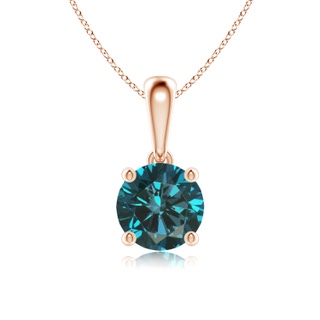 6.5mm AA Classic Round Blue Diamond Solitaire Pendant in Rose Gold