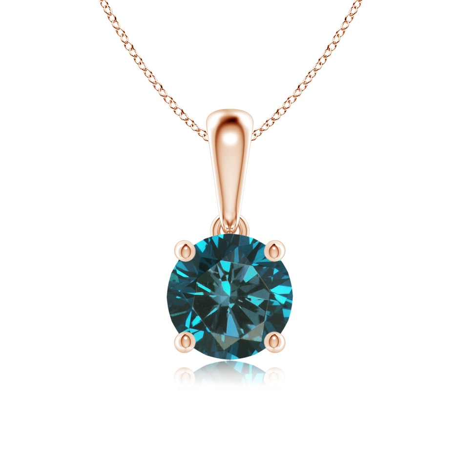 6.5mm AA Classic Round Blue Diamond Solitaire Pendant in Rose Gold 