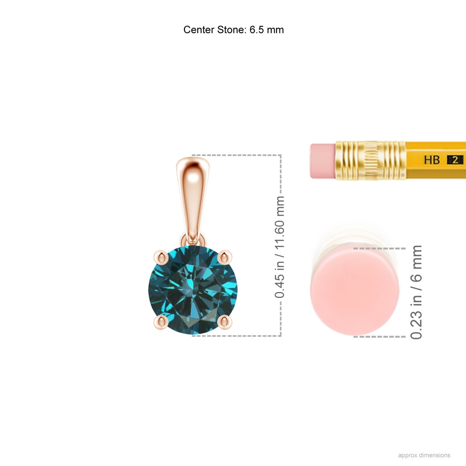 6.5mm AA Classic Round Blue Diamond Solitaire Pendant in Rose Gold ruler