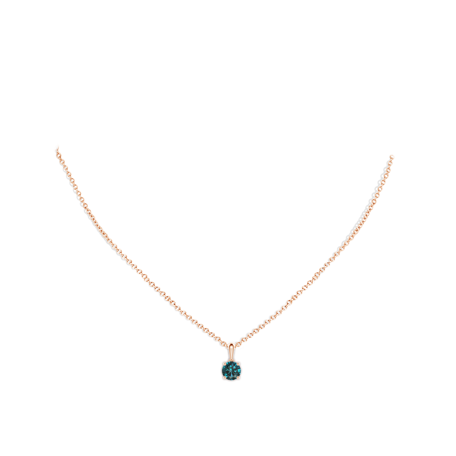 6.5mm AA Classic Round Blue Diamond Solitaire Pendant in Rose Gold body-neck