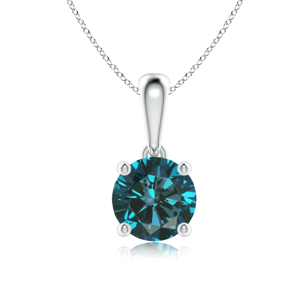 6.5mm AA Classic Round Blue Diamond Solitaire Pendant in White Gold