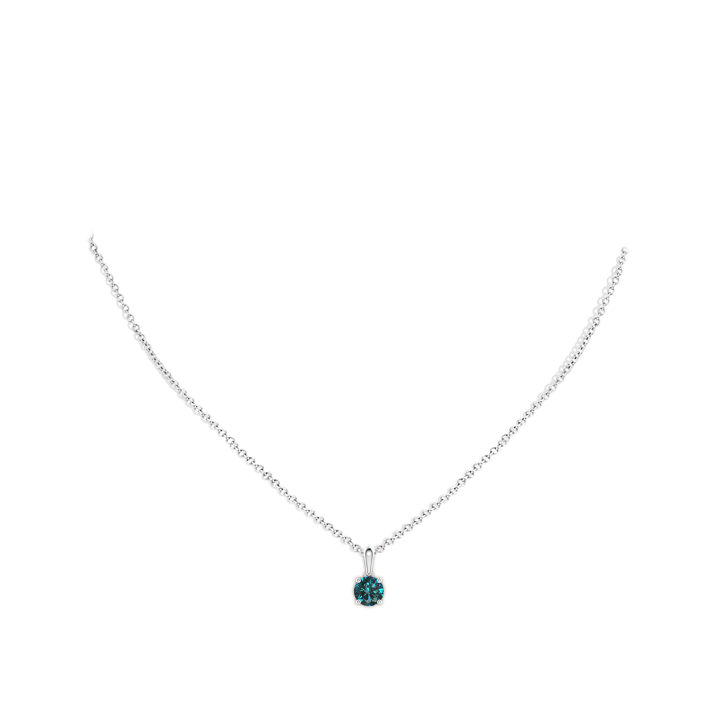 6.5mm AA Classic Round Blue Diamond Solitaire Pendant in White Gold Body-Neck