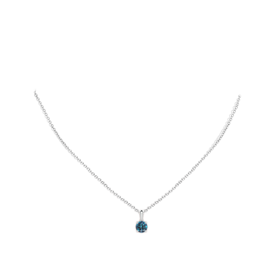 6.5mm AAA Classic Round Blue Diamond Solitaire Pendant in White Gold body-neck