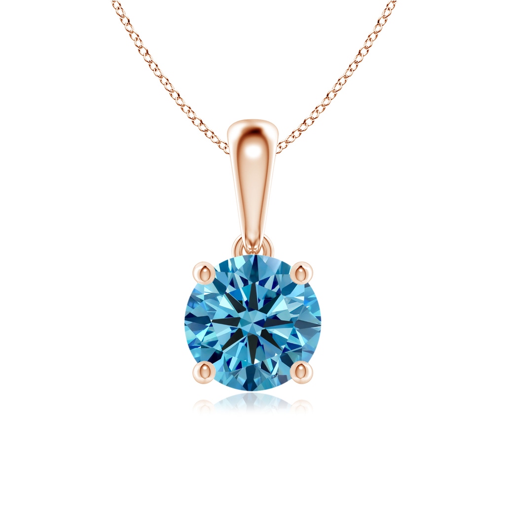 6.4mm AAAA Classic Round Fancy Intense Blue Diamond Solitaire Pendant in Rose Gold