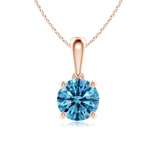 6.4mm AAAA Classic Round Fancy Intense Blue Diamond Solitaire Pendant in Rose Gold