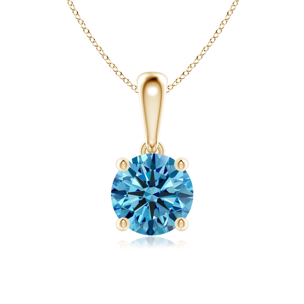 6.4mm AAAA Classic Round Fancy Intense Blue Diamond Solitaire Pendant in Yellow Gold