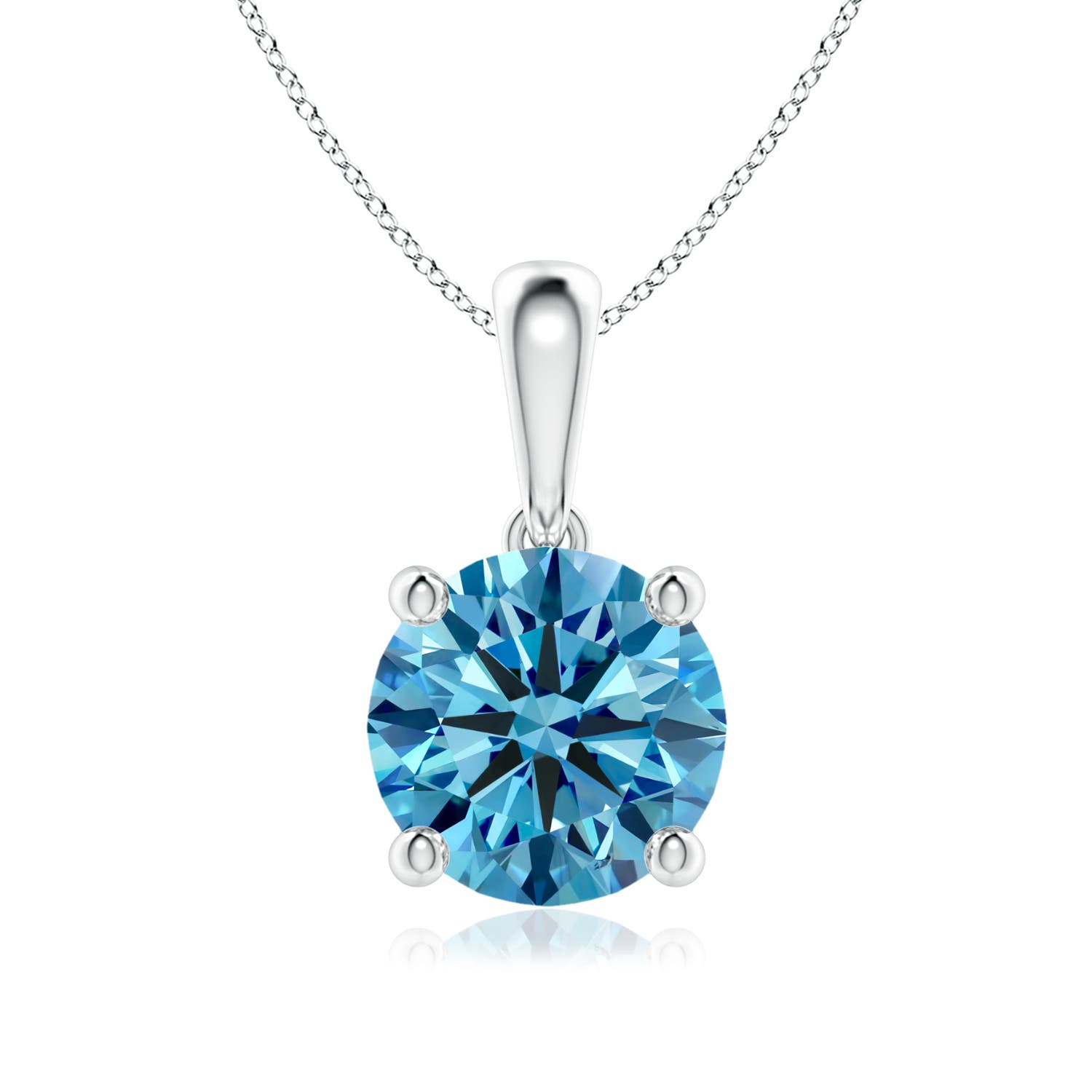 7.4mm AAAA Classic Round Fancy Intense Blue Diamond Solitaire Pendant in 18K White Gold