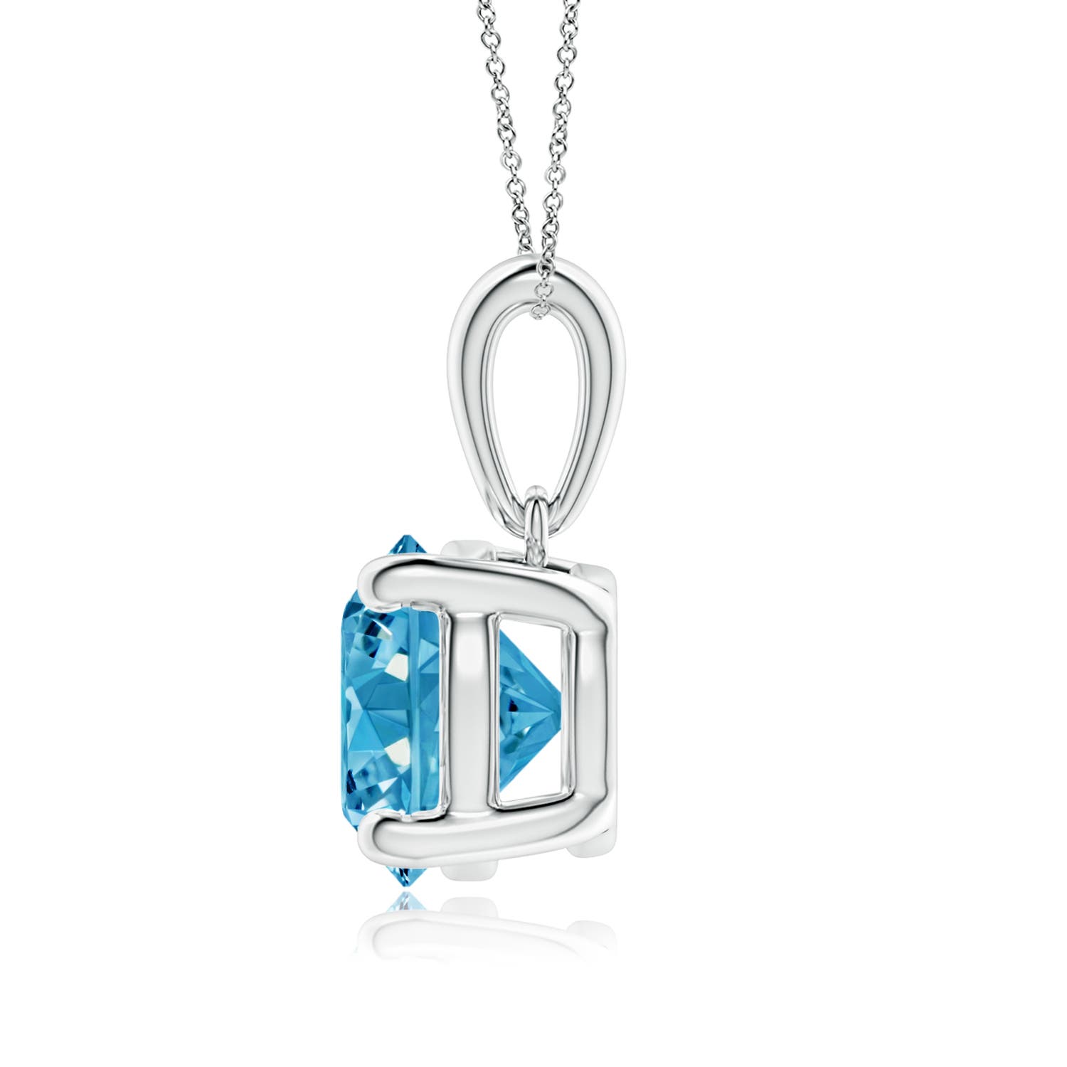 7.4mm AAAA Classic Round Fancy Intense Blue Diamond Solitaire Pendant in 18K White Gold