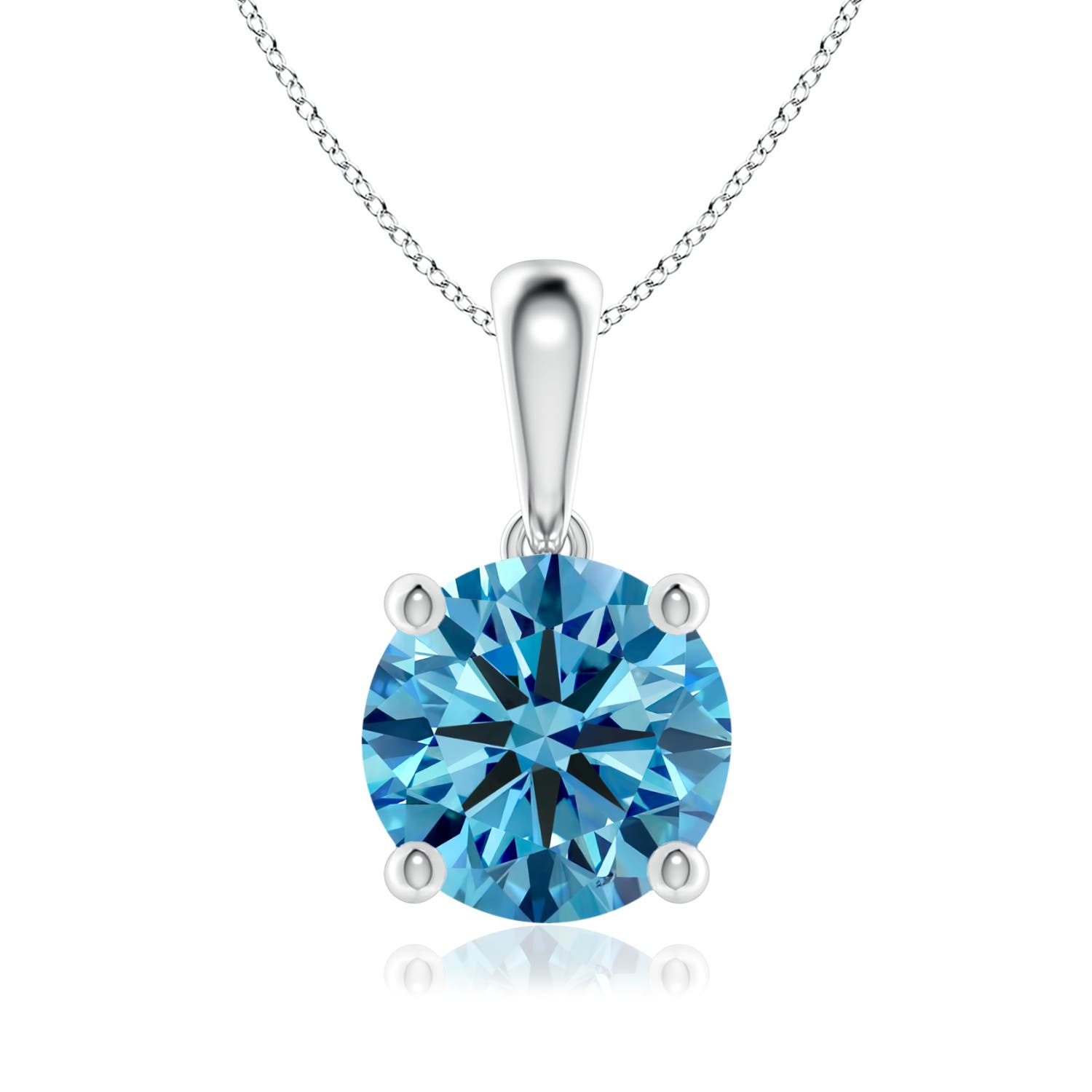 8mm AAAA Classic Round Fancy Intense Blue Diamond Solitaire Pendant in 18K White Gold