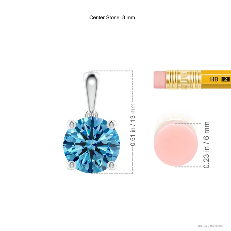 8mm AAAA Classic Round Fancy Intense Blue Diamond Solitaire Pendant in White Gold ruler